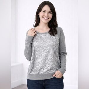 Banana Republic Gray Sequin Sweatshirt XS Long Sleeve Sparkle Top Casual Chic